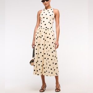 NWT Abercrombie & Fitch High Neck Drop Waist Midi Dress Black Polka Dot Small